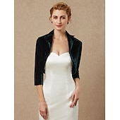 billige bryllup gjesteomslag-Grønn Kvinners Bolero Shrug Fløyels Kåper  Jakker Elegant Holder Varme 3/4 Lengde Ermer Fløyels Bryllupsgjester Wraps Med Ren Farge Bryllup Høst  Vinter antrekk å imponere