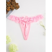 cheap Sexy Lingerie-Women&#039;s Beaded Mesh Hole Sexy Jacquard G-strings &amp; Thongs Panties Micro-elastic Mid Waist Super Sexy Lace Red Floral / Home / Apparel &amp; Accessories Home Outfits