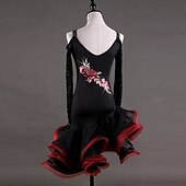 billiga Danskläder till latindans-dans salsa latinsk dansklänning applikationer kristaller / strass damprestanda långärmad hög spandex georgette