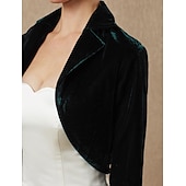 billige bryllup gjesteomslag-Grønn Kvinners Bolero Shrug Fløyels Kåper  Jakker Elegant Holder Varme 3/4 Lengde Ermer Fløyels Bryllupsgjester Wraps Med Ren Farge Bryllup Høst  Vinter antrekk å imponere