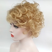 voordelige oudere pruik-roaring 20s pruik synthetische pruik krullend krullend pruik kort blond synthetisch haar vrouwen blond
