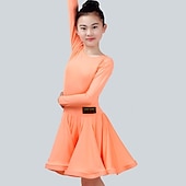 cheap Kids&#039; Dancewear-Latin Dance Dress Ruching Girls&#039; Performance Long Sleeve Spandex