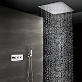 abordables Systèmes de douche à valve brute-580 * 500 ensembles de robinets de douche chromés complets avec pommeau de douche en acier inoxydable et douchette en laiton massif système de pommeau de douche à effet pluie monté au plafond