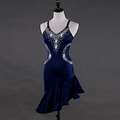 olcso Latin tánc ruházat-tánc salsa latin táncruha kristályok / strassz női előadás ujjatlan magas spandex