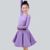 cheap Kids&#039; Dancewear-Latin Dance Dress Ruching Girls&#039; Performance Long Sleeve Spandex
