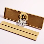 cheap Drains-12 Inch Rectangular Bathroom Shower Floor Drain Golden Strainers Bath Hotel Drain
