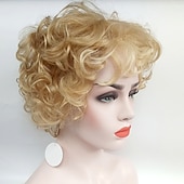 voordelige oudere pruik-roaring 20s pruik synthetische pruik krullend krullend pruik kort blond synthetisch haar vrouwen blond