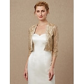 billige bryllup gjesteomslag-Kvinners Wrap Funkle Bolero Elegant  Luksuriøs Glans 3/4 Lengde Ermer Paillett Bryllupsgjester Wraps Med Paillett Bryllup Vår  Høst antrekk å imponere