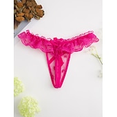 cheap Sexy Lingerie-Women&#039;s Beaded Mesh Hole Sexy Jacquard G-strings &amp; Thongs Panties Micro-elastic Mid Waist Super Sexy Lace Red Floral / Home / Apparel &amp; Accessories Home Outfits