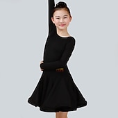 cheap Kids&#039; Dancewear-Latin Dance Dress Ruching Girls&#039; Performance Long Sleeve Spandex