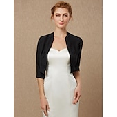 baratos envoltórios de convidados de casamento-Bolero Feminino Envolvimento de Mãe Envolvimentos Básicos Casacos  Jaquetas Elegante Manga 3/4 de Comprimento Chiffon Casamento de Convidados Envolvimentos Com Cor Pura Para Festa Noite Primavera e