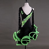 olcso Latin tánc ruházat-tánc salsa latin tánc ruha rátétek kristályok / strassz női előadás hosszú ujjú magas spandex zsorzsa