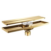 cheap Drains-12 Inch Rectangular Bathroom Shower Floor Drain Golden Strainers Bath Hotel Drain