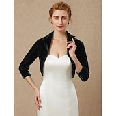 billige bryllup gjesteomslag-Grønn Kvinners Bolero Shrug Fløyels Kåper  Jakker Elegant Holder Varme 3/4 Lengde Ermer Fløyels Bryllupsgjester Wraps Med Ren Farge Bryllup Høst  Vinter antrekk å imponere