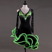 olcso Latin tánc ruházat-tánc salsa latin tánc ruha rátétek kristályok / strassz női előadás hosszú ujjú magas spandex zsorzsa
