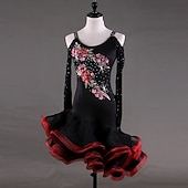 billiga Danskläder till latindans-dans salsa latinsk dansklänning applikationer kristaller / strass damprestanda långärmad hög spandex georgette