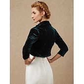 billige bryllup gjesteomslag-Grønn Kvinners Bolero Shrug Fløyels Kåper  Jakker Elegant Holder Varme 3/4 Lengde Ermer Fløyels Bryllupsgjester Wraps Med Ren Farge Bryllup Høst  Vinter antrekk å imponere