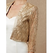 billige bryllup gjesteomslag-Kvinners Wrap Funkle Bolero Elegant  Luksuriøs Glans 3/4 Lengde Ermer Paillett Bryllupsgjester Wraps Med Paillett Bryllup Vår  Høst antrekk å imponere
