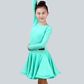 cheap Kids&#039; Dancewear-Latin Dance Dress Ruching Girls&#039; Performance Long Sleeve Spandex