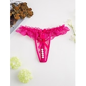 cheap Sexy Lingerie-Women&#039;s Beaded Mesh Hole Sexy Jacquard G-strings &amp; Thongs Panties Micro-elastic Mid Waist Super Sexy Lace Red Floral / Home / Apparel &amp; Accessories Home Outfits