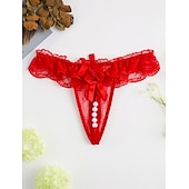 cheap Sexy Lingerie-Women&#039;s Beaded Mesh Hole Sexy Jacquard G-strings &amp; Thongs Panties Micro-elastic Mid Waist Super Sexy Lace Red Floral / Home / Apparel &amp; Accessories Home Outfits