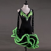 olcso Latin tánc ruházat-tánc salsa latin tánc ruha rátétek kristályok / strassz női előadás hosszú ujjú magas spandex zsorzsa