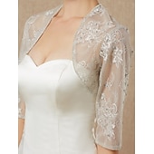 cheap Bridal Wraps-Women&#039;s Wrap Bolero Glittering Elegant Sparkle &amp; Shine Half Sleeve Lace Wedding Wraps With Lace For Wedding Spring &amp; Summer / Beading dress to impress 2025