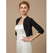 baratos envoltórios de convidados de casamento-Bolero Feminino Envolvimento de Mãe Envolvimentos Básicos Casacos  Jaquetas Elegante Manga 3/4 de Comprimento Chiffon Casamento de Convidados Envolvimentos Com Cor Pura Para Festa Noite Primavera e