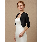 baratos envoltórios de convidados de casamento-Bolero Feminino Envolvimento de Mãe Envolvimentos Básicos Casacos  Jaquetas Elegante Manga 3/4 de Comprimento Chiffon Casamento de Convidados Envolvimentos Com Cor Pura Para Festa Noite Primavera e