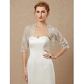 cheap Bridal Wraps-Women&#039;s Wrap Bolero Glittering Elegant Sparkle &amp; Shine Half Sleeve Lace Wedding Wraps With Lace For Wedding Spring &amp; Summer / Beading dress to impress 2025