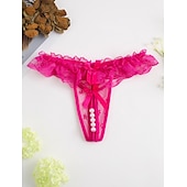 cheap Sexy Lingerie-Women&#039;s Beaded Mesh Hole Sexy Jacquard G-strings &amp; Thongs Panties Micro-elastic Mid Waist Super Sexy Lace Red Floral / Home / Apparel &amp; Accessories Home Outfits