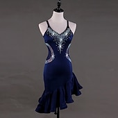 olcso Latin tánc ruházat-tánc salsa latin táncruha kristályok / strassz női előadás ujjatlan magas spandex