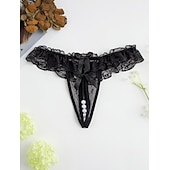 cheap Sexy Lingerie-Women&#039;s Beaded Mesh Hole Sexy Jacquard G-strings &amp; Thongs Panties Micro-elastic Mid Waist Super Sexy Lace Red Floral / Home / Apparel &amp; Accessories Home Outfits