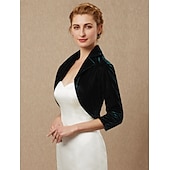 billige bryllup gjesteomslag-Grønn Kvinners Bolero Shrug Fløyels Kåper  Jakker Elegant Holder Varme 3/4 Lengde Ermer Fløyels Bryllupsgjester Wraps Med Ren Farge Bryllup Høst  Vinter antrekk å imponere