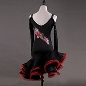 billiga Danskläder till latindans-dans salsa latinsk dansklänning applikationer kristaller / strass damprestanda långärmad hög spandex georgette