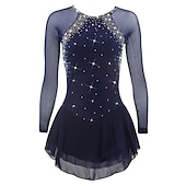 cheap Figure Skating Dresses-Figure Skating Dress Women&#039;s Girls&#039; Ice Skating Dress Violet Black White Open Back Mesh Spandex High Elasticity Training Competition Skating Wear Classic Crystal / Rhinestone Long Sleeve Ice Skating