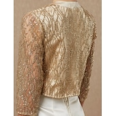 billige bryllup gjesteomslag-Kvinners Wrap Funkle Bolero Elegant  Luksuriøs Glans 3/4 Lengde Ermer Paillett Bryllupsgjester Wraps Med Paillett Bryllup Vår  Høst antrekk å imponere