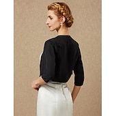 baratos envoltórios de convidados de casamento-Bolero Feminino Envolvimento de Mãe Envolvimentos Básicos Casacos  Jaquetas Elegante Manga 3/4 de Comprimento Chiffon Casamento de Convidados Envolvimentos Com Cor Pura Para Festa Noite Primavera e