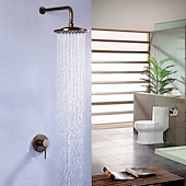 abordables Systèmes de douche à valve brute-ensemble de robinets de douche encastrés vintage pommeau de douche de 8 &quot;, mélangeur de système de douche rugueux dans la tête de pluie à haute pression avec drain, baignoire murale et kit de garniture de douche salle de bain