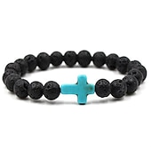 baratos jóias e colares e anéis masculinos-Homens 1pç Abotoaduras Pulseiras com Miçangas Pulseira boa sorte Aniversário Diário Cruz lateral Moda Natureza Preto