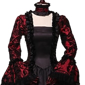 Недорогие Платья-Рококо Викторианский стиль 18-ый век В пол Платья Вспышка рукава Большие размеры Геометрический принт С пышной юбкой Маскарадный костюм Королевский Рождество Хэллоуин Карнавал