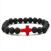 baratos jóias e colares e anéis masculinos-Homens 1pç Abotoaduras Pulseiras com Miçangas Pulseira boa sorte Aniversário Diário Cruz lateral Moda Natureza Preto