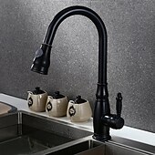 cheap Kitchen Faucets-Brass Kitchen Faucet,Single Handle One Hole Oil-rubbed Bronze Pull-out Spray Widespread Tall High Arc Vessel Antique Kitchen Taps with Hot and Cold Switch