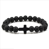 baratos jóias e colares e anéis masculinos-Homens 1pç Abotoaduras Pulseiras com Miçangas Pulseira boa sorte Aniversário Diário Cruz lateral Moda Natureza Preto