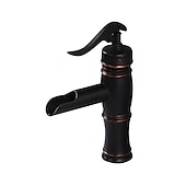 cheap Classical-Oil-rubbed Bronze Bathroom Sink Faucet,Black Waterfall Centerset Single Handle One Hole Bath Taps with Hot and Cold Water Switch