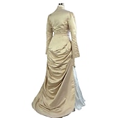 お買い得  ドレス-ヴィクトリアン 1910年代 エドワード フロア丈 ドレス セット プラスサイズ 標準 カスタマイズ パフ／バルーン 公爵夫人 プラスサイズ 結婚式 ソリッド 女性用 結婚式 同窓会 ヴェネツィアのカーニバル 成人 上着 ドレス
