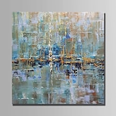 cheap Abstract Paintings-Oil Painting 100% Handmade Hand Painted Wall Art On Canvas Blue Line Abstract Modern Home Decoration Decor Rolled Canvas No Frame Unstretched