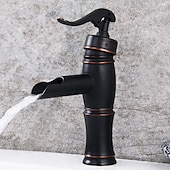 cheap Classical-Oil-rubbed Bronze Bathroom Sink Faucet,Black Waterfall Centerset Single Handle One Hole Bath Taps with Hot and Cold Water Switch