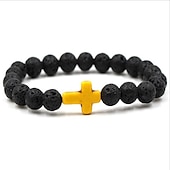 baratos jóias e colares e anéis masculinos-Homens 1pç Abotoaduras Pulseiras com Miçangas Pulseira boa sorte Aniversário Diário Cruz lateral Moda Natureza Preto