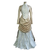 お買い得  ドレス-ヴィクトリアン 1910年代 エドワード フロア丈 ドレス セット プラスサイズ 標準 カスタマイズ パフ／バルーン 公爵夫人 プラスサイズ 結婚式 ソリッド 女性用 結婚式 同窓会 ヴェネツィアのカーニバル 成人 上着 ドレス